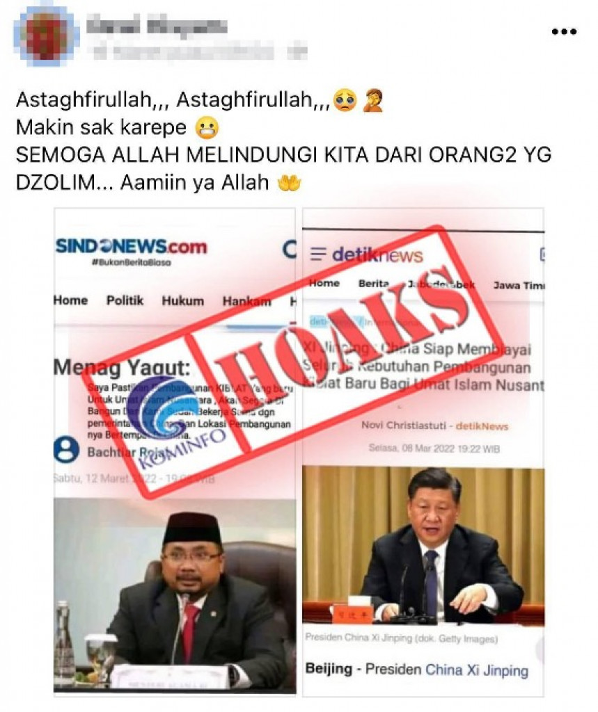 [HOAKS] Presiden Tiongkok Siap Biayai Pembangunan Kiblat Baru Umat Islam Nusantara